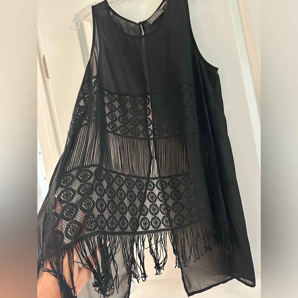ASTR sheer black tank with lace details